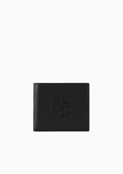 Kleinlederwaren Herren Bifold-Portemonnaie Aus Leder Mit Aufgesticktem Logo Black